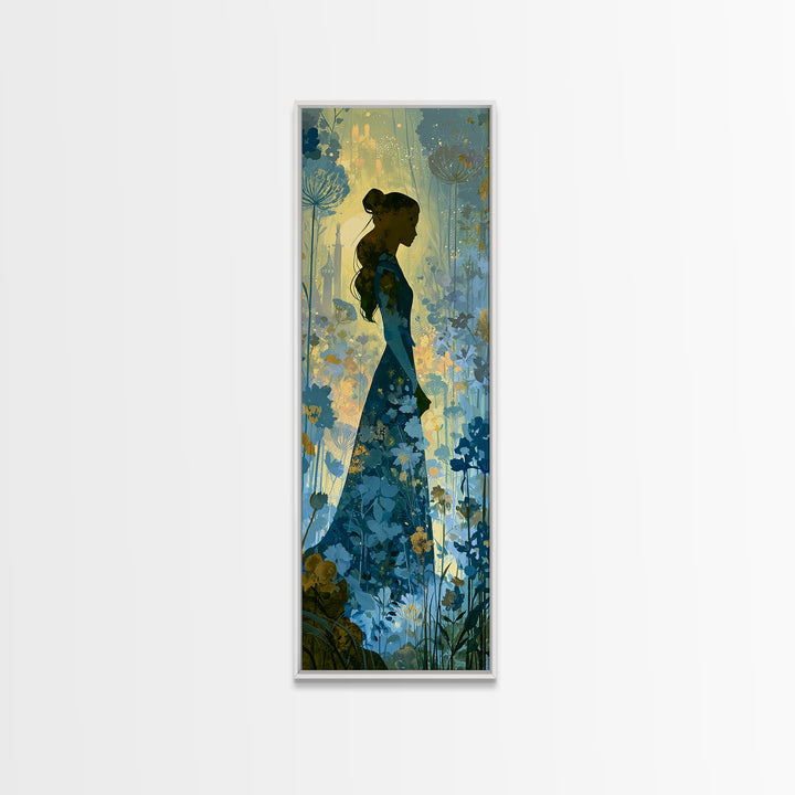 Princess Silhouette with Moonlit Garden Flowers Canvas Print, Fairy Tale Art, Kids Room Art, Living Room Decor, Storybook, FTA-1x3-88