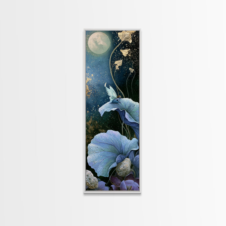 Tiny Fairy Resting on a Dew Covered Framed Canvas Print, Fairy Tale Art, Boho Decor, Living Room Decor, Fine Art, Storybook, FTA-1x3-91