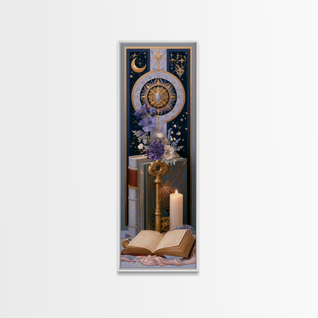 Golden Key and Enchanted Book Still Life Canvas Print, Fairy Tale Art, Printable Wall Art, Living Room Decor, Storybook, FTA-1x3-93