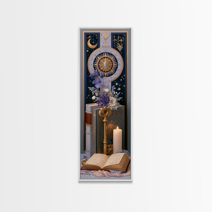 Golden Key and Enchanted Book Still Life Canvas Print, Fairy Tale Art, Printable Wall Art, Living Room Decor, Storybook, FTA-1x3-93
