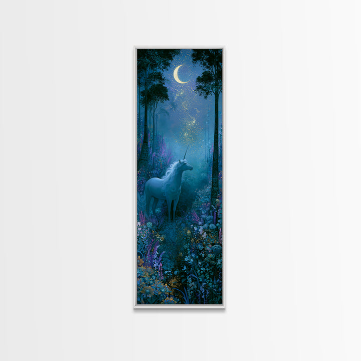 Unicorn in a Moonlit Meadow Canvas Print, Fairy Tale Art, Room Decor, Living Room Decor, Fine Art, Storybook, Original Art, FTA-1x3-94