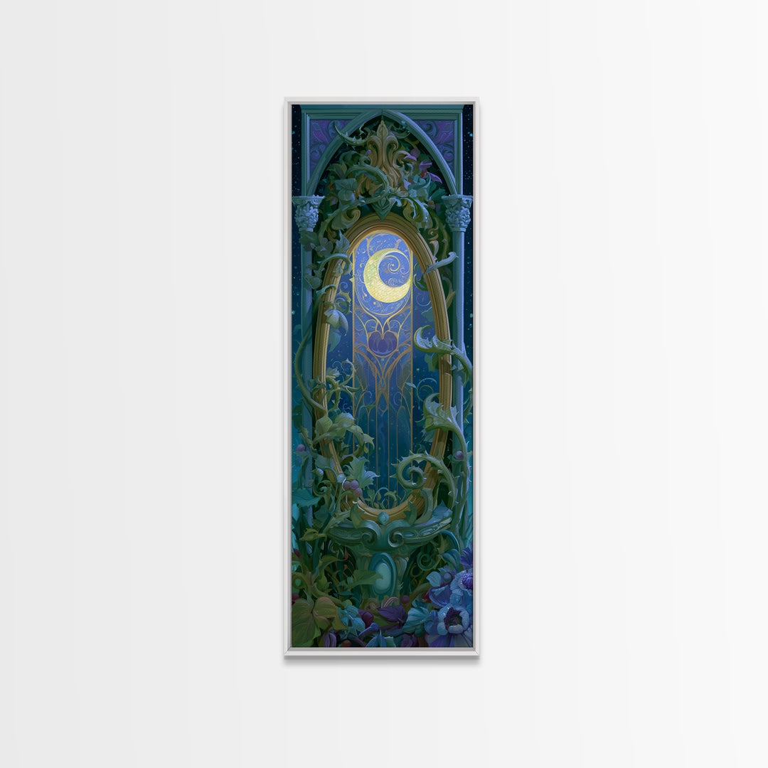 Magic Mirror Framed by Vines and Thorns Canvas Print, Fairy Tale Art, Boho Decor, Living Room Decor, Oil Painting, Storybook, FTA-1x3-97