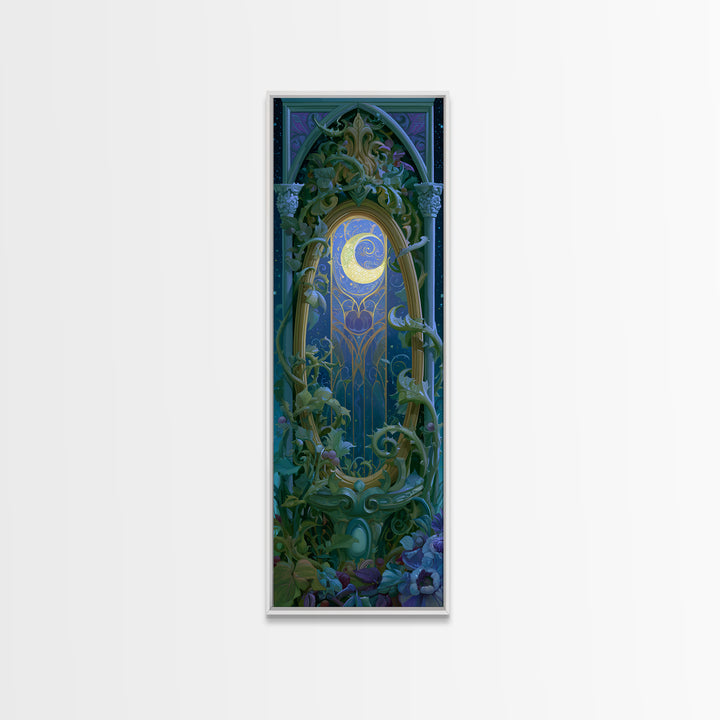 Magic Mirror Framed by Vines and Thorns Canvas Print, Fairy Tale Art, Boho Decor, Living Room Decor, Oil Painting, Storybook, FTA-1x3-97