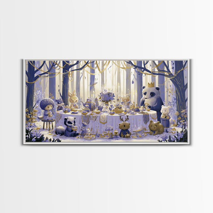 Woodland Tea Party Canvas Print, Fairy Tale Art, Art Deco, Living Room Decor, Oil Painting, Storybook, Whimsical Art, FTA-2x1-39