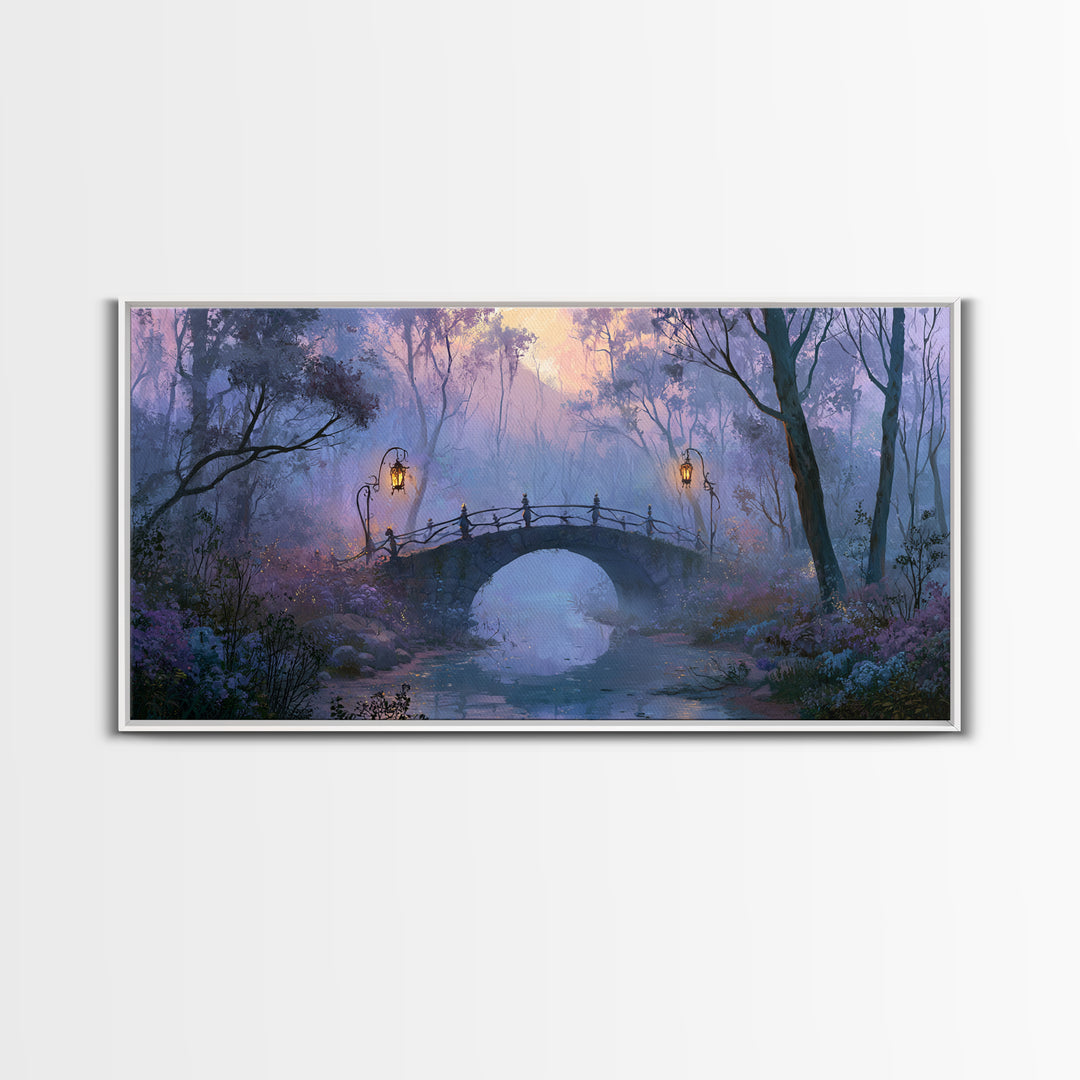Lantern Lit Bridge Framed Canvas Print, Fairy Tale Art, Gallery Decor, Living Room Decor, Fine Art, Storybook, Wall Art, FTA-2x1-67