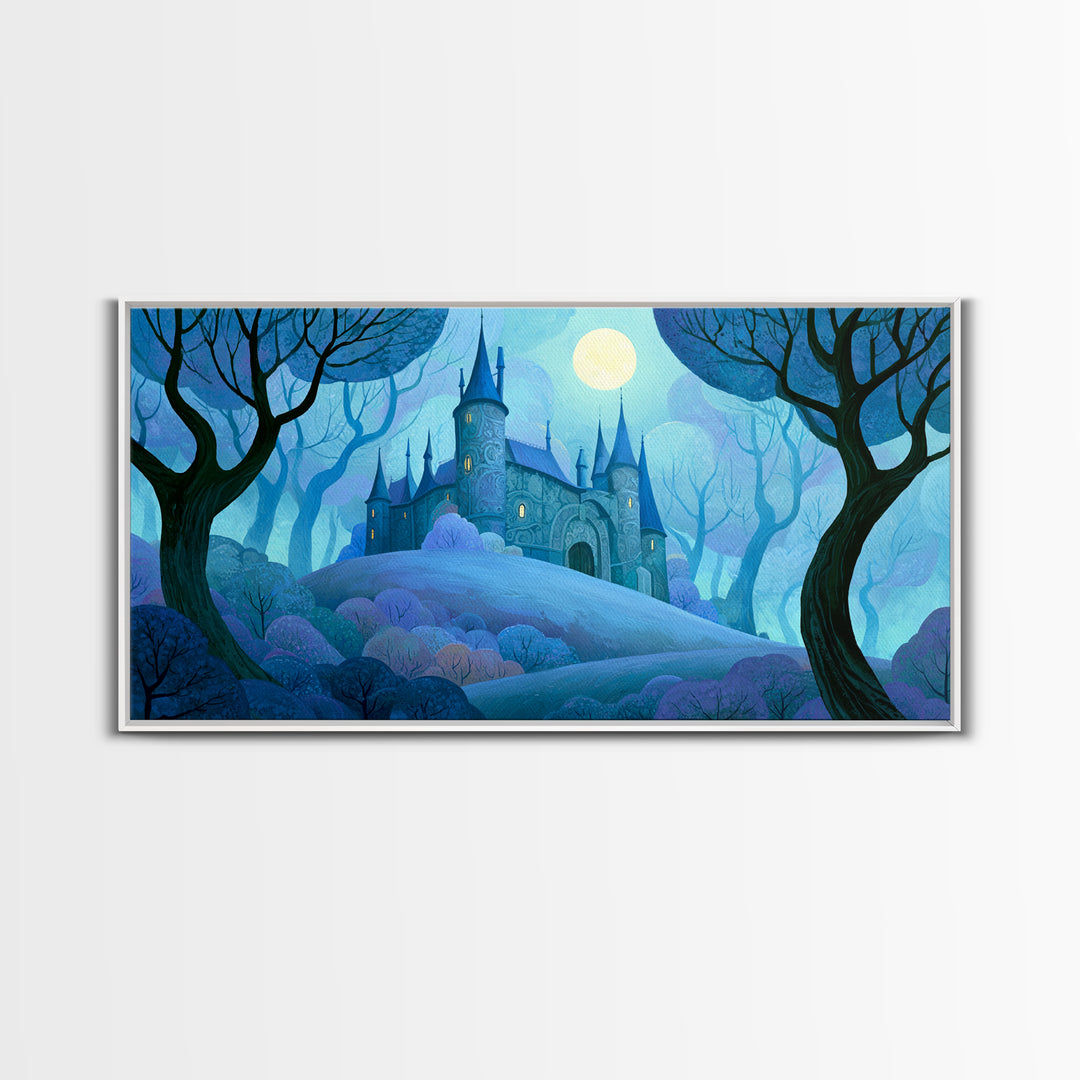 Storybook Castle on a Misty Hill Canvas Print, Fairy Tale Art, Original Art, Living Room Decor, Fine Art, Storybook, Folk Art, FTA-2x1-94