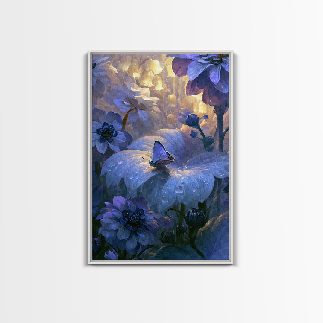 Tiny Fairy Resting on a Dew Covered Canvas Print, Fairy Tale Art, Minimalist Decor, Living Room Decor, Oil Painting, Storybook, FTA-2x3-15