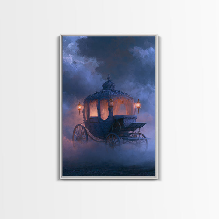 Pumpkin Carriage under Midnight Sky Framed Canvas Print, Fairy Tale Art, Modern Decor, Living Room Decor, Fine Art, Storybook, FTA-2x3-24