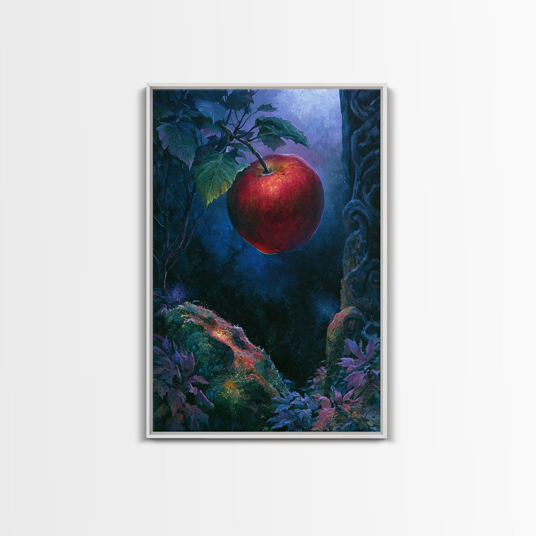 Enchanted Apple with Deep Red Shine Framed Canvas Print, Fairy Tale Art, Dark Art, Living Room Decor, Fine Art, Storybook, FTA-2x3-28