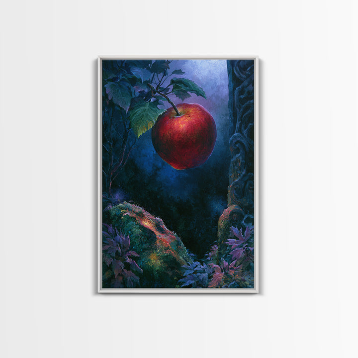 Enchanted Apple with Deep Red Shine Framed Canvas Print, Fairy Tale Art, Dark Art, Living Room Decor, Fine Art, Storybook, FTA-2x3-28