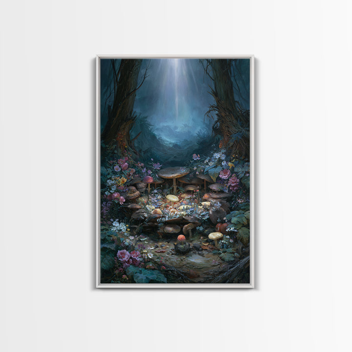 Fairy Ring of Mushrooms and Wildflowers Canvas Print, Fairy Tale Art, Nursery Wall Art, Living Room Decor, Watercolor Art, FTA-2x3-29