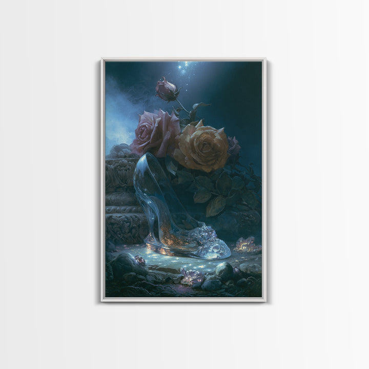 Glass Slipper Still Life Framed Canvas Print, Fairy Tale Art, Printable Wall Art, Living Room Decor, Fine Art, Storybook, FTA-2x3-38