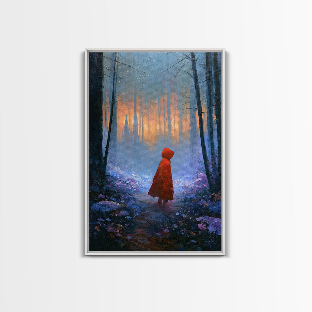 Red Cloak Figure Walking Through Dark Woods Canvas Print, Fairy Tale Art, Contemporary Art, Living Room Decor, Storybook, FTA-2x3-40