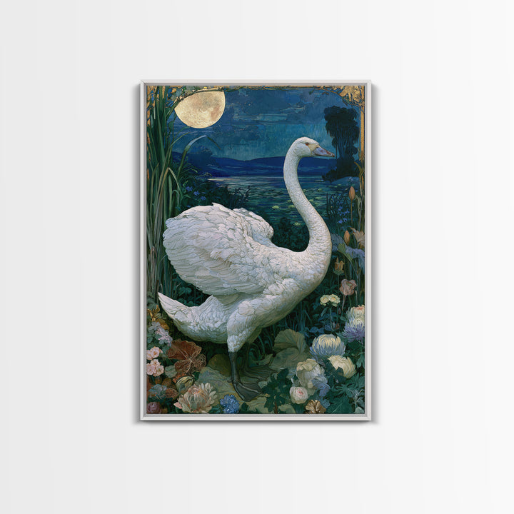 White Swan Transformation Scene Framed Canvas Print, Fairy Tale Art, Abstract Art, Living Room Decor, Storybook, Kids Room Art, FTA-2x3-47