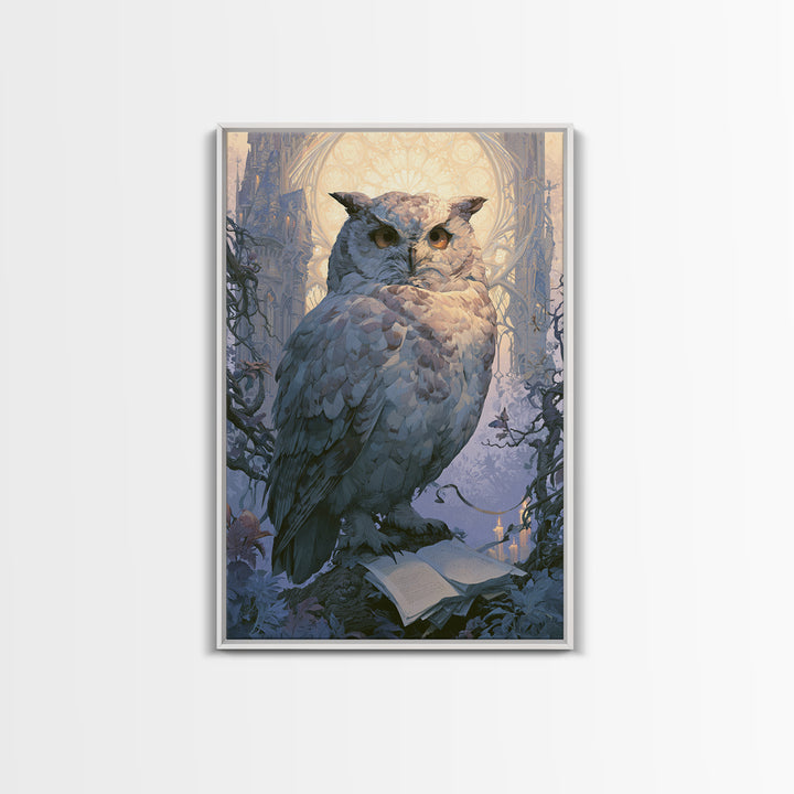 Owl Messenger Carrying a Tiny Ribbon Canvas Print, Fairy Tale Art, Whimsical Decor, Living Room Decor, Fine Art, Storybook, FTA-2x3-49