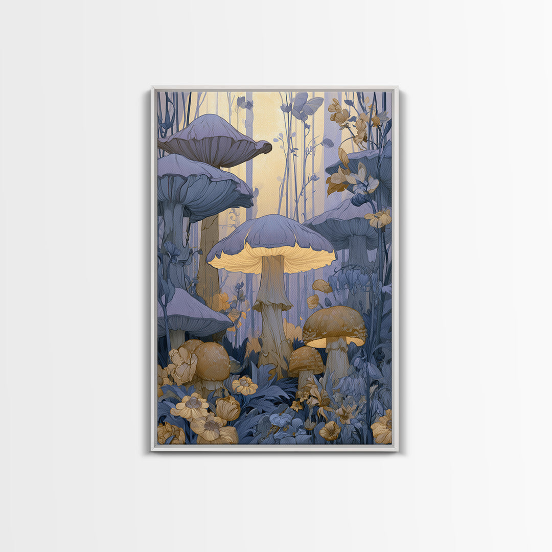 Fairy Ring of Mushrooms and Wildflowers Canvas Print, Fairy Tale Art, Nursery Wall Art, Living Room Decor, Watercolor Art, FTA-2x3-5