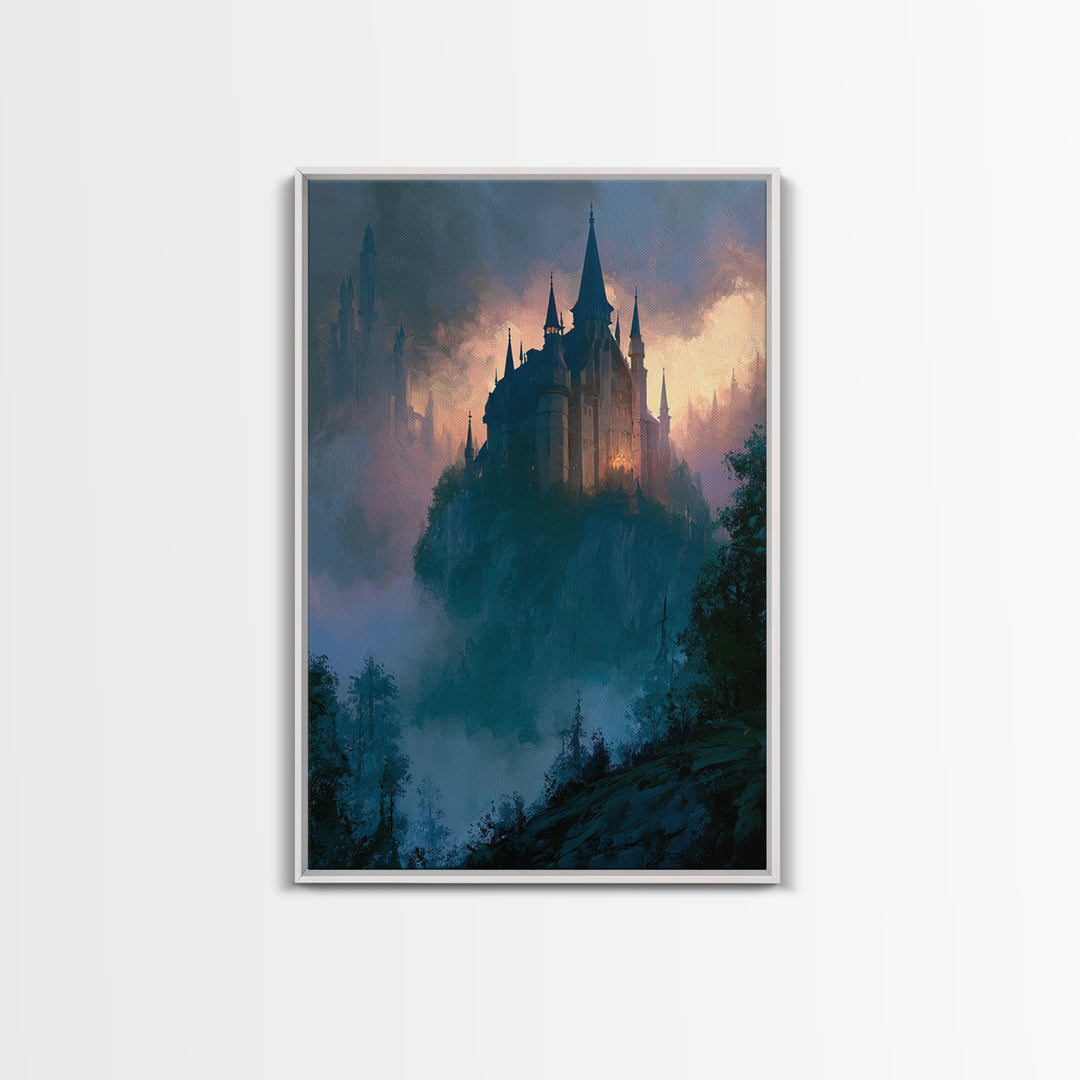 Storybook Castle on a Misty Hill Canvas Print, Fairy Tale Art, Canvas Wall Art, Living Room Decor, Fine Art, Storybook, FTA-2x3-58