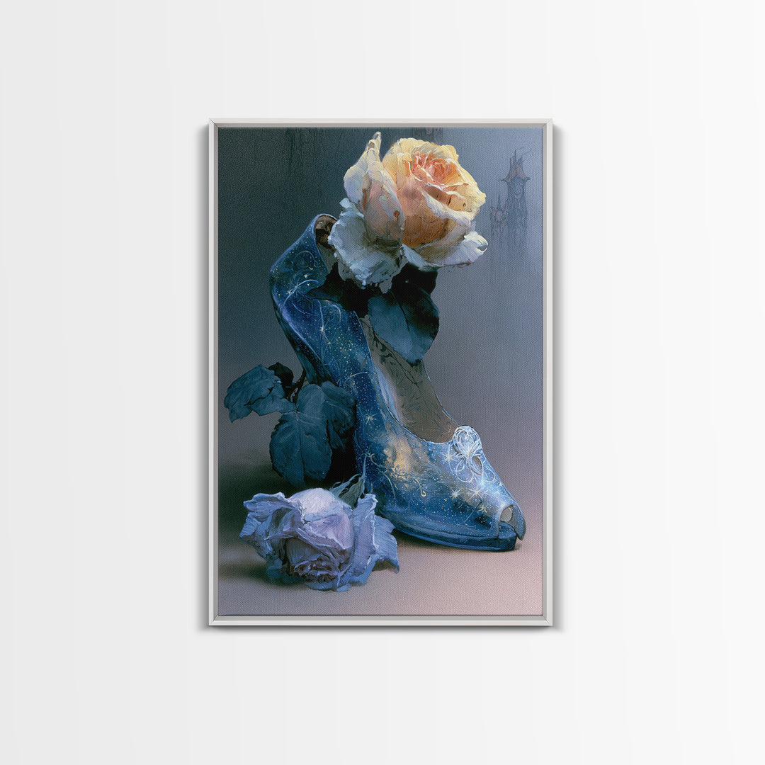 Glass Slipper Still Life Canvas Print, Fairy Tale Art, Abstract Art, Living Room Decor, Storybook, Kids Room Art, FTA-2x3-62