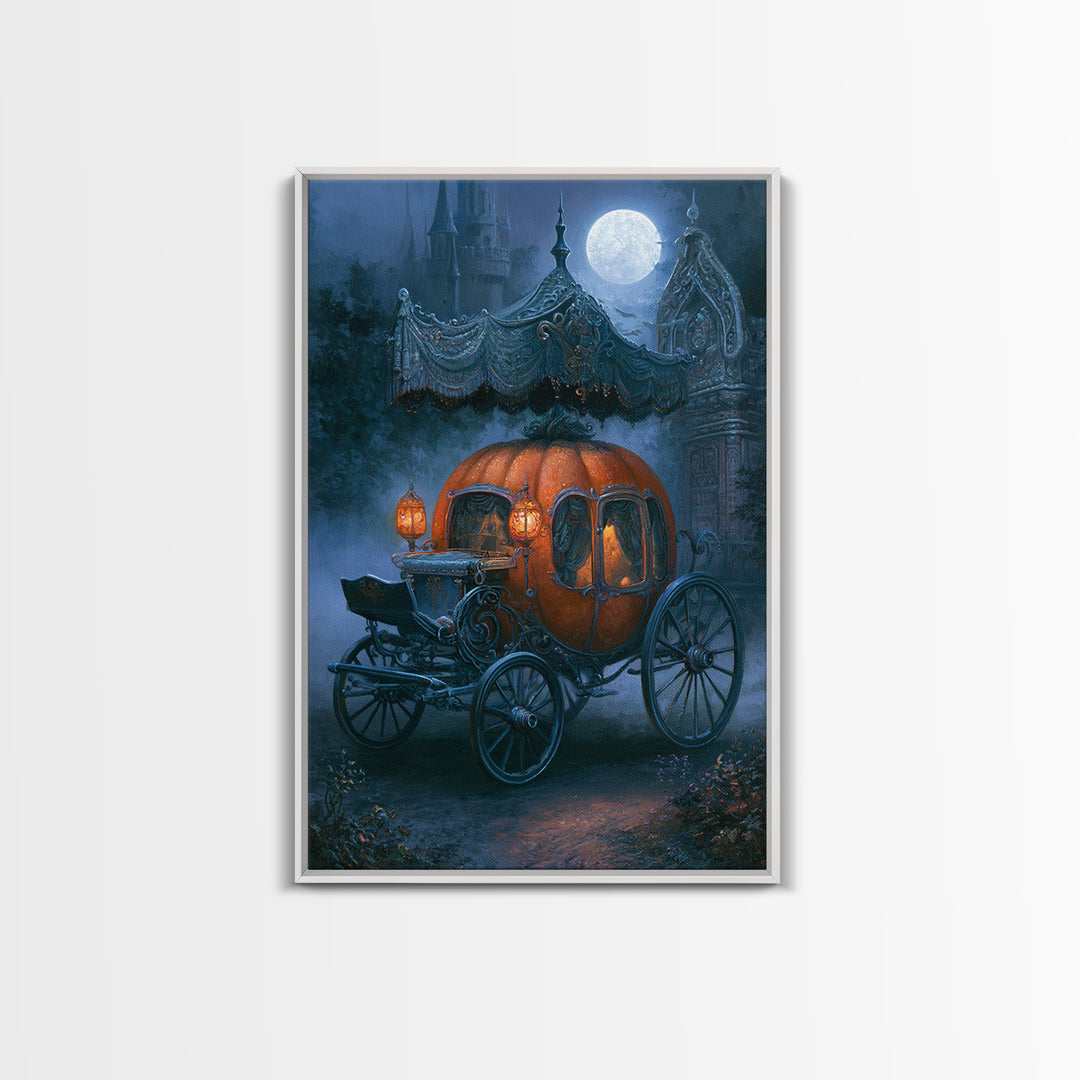 Pumpkin Carriage under Midnight Sky Canvas Print, Fairy Tale Art, Art Deco, Living Room Decor, Oil Painting, Storybook, FTA-2x3-72