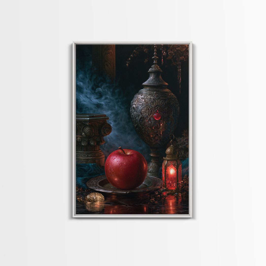 Enchanted Apple with Deep Red Shine Framed Canvas Print, Fairy Tale Art, Whimsical Wall Art, Living Room Decor, Storybook, FTA-2x3-76