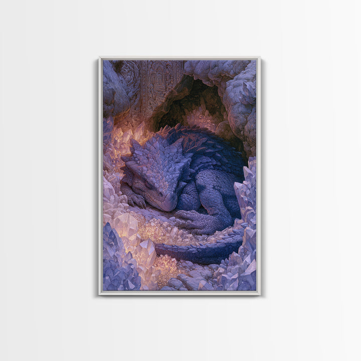 Sleeping Dragon in a Cave of Crystals Canvas Print, Fairy Tale Art, Nursery Wall Art, Living Room Decor, Storybook, Fantasy Art, FTA-2x3-80