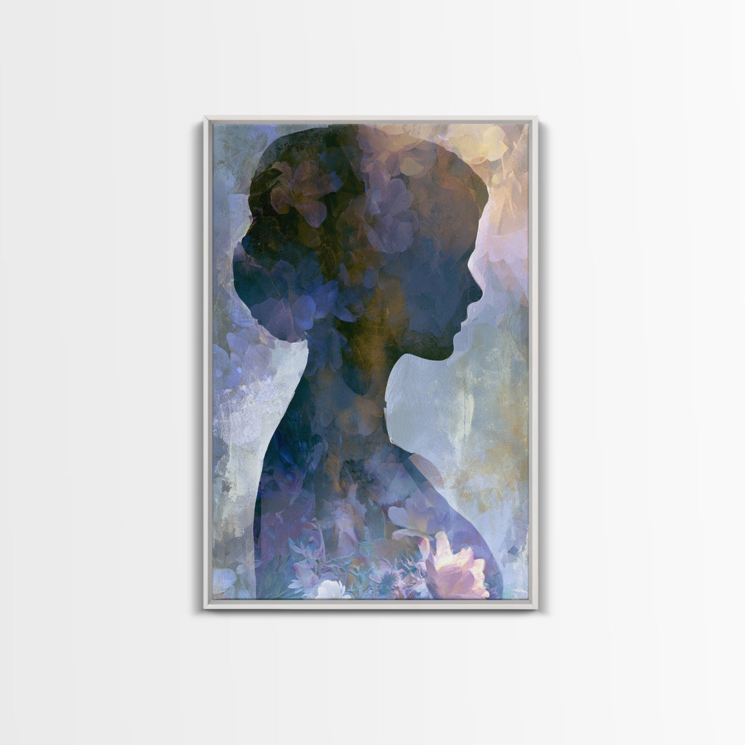 Princess Silhouette with Moonlit Garden Flowers Canvas Print, Fairy Tale Art, Modern Decor, Living Room Decor, Storybook, FTA-2x3-84