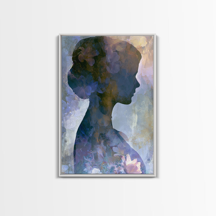 Princess Silhouette with Moonlit Garden Flowers Canvas Print, Fairy Tale Art, Modern Decor, Living Room Decor, Storybook, FTA-2x3-84