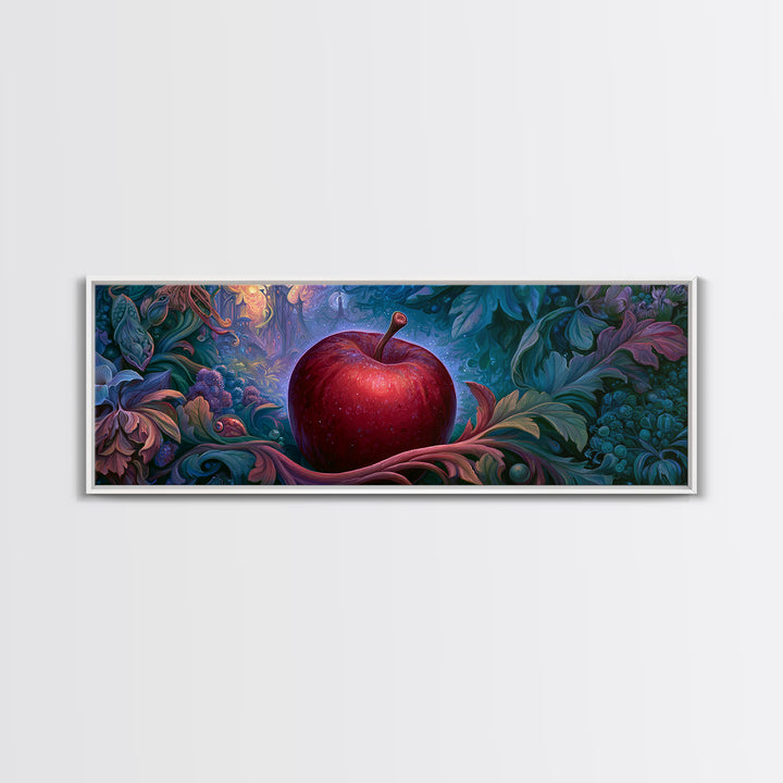 Enchanted Apple with Deep Red Shine Framed Canvas Print, Fairy Tale Art, Whimsical Wall Art, Living Room Decor, Storybook, FTA-3x1-12