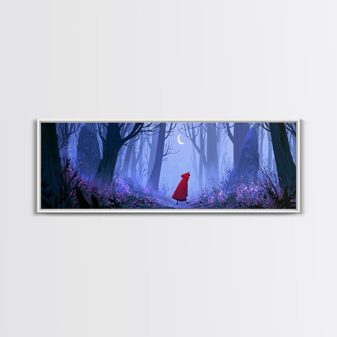 Red Cloak Figure Walking Through Dark Woods Canvas Print, Fairy Tale Art, Fairy Art, Living Room Decor, Fine Art, Storybook, FTA-3x1-24