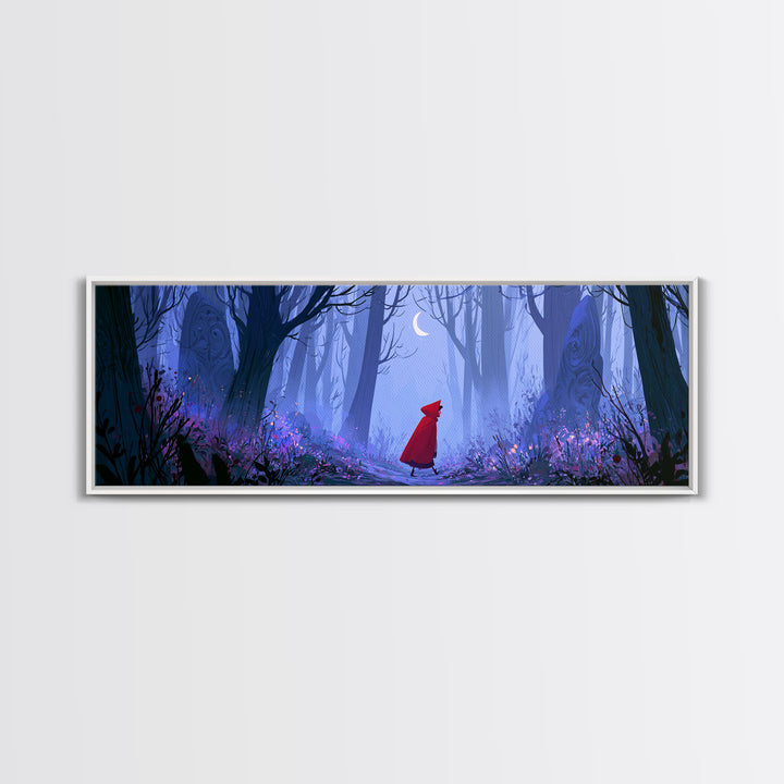 Red Cloak Figure Walking Through Dark Woods Canvas Print, Fairy Tale Art, Fairy Art, Living Room Decor, Fine Art, Storybook, FTA-3x1-24