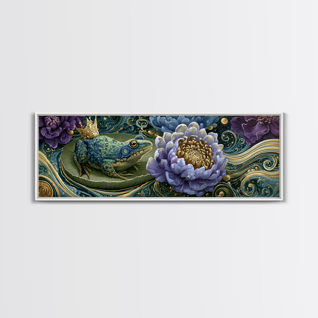 Frog Prince on a Lily Pad Canvas Print, Fairy Tale Art, Fine Art Print, Living Room Decor, Fine Art, Storybook, Painting, FTA-3x1-3