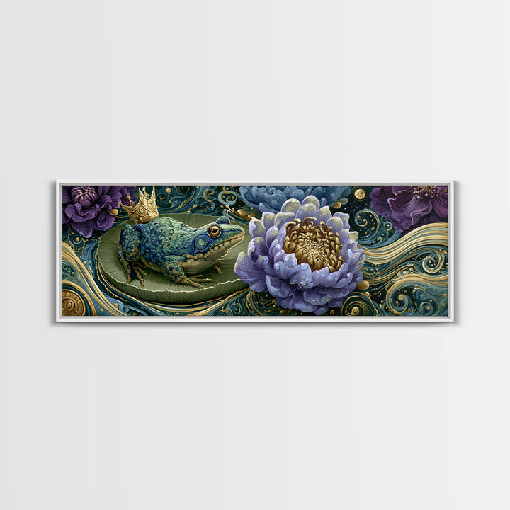Frog Prince on a Lily Pad Canvas Print, Fairy Tale Art, Fine Art Print, Living Room Decor, Fine Art, Storybook, Painting, FTA-3x1-3