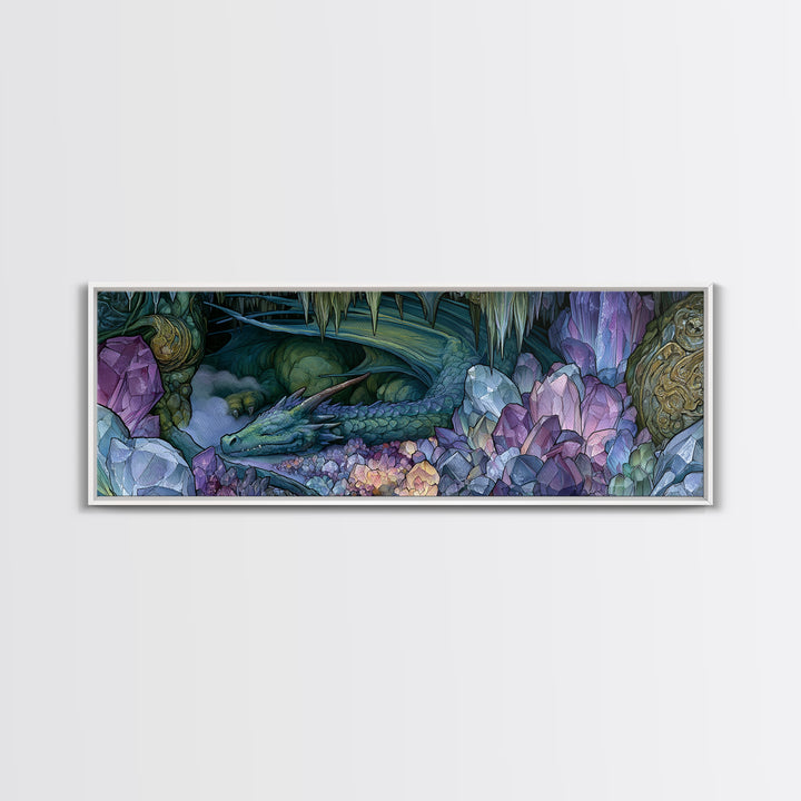 Sleeping Dragon in a Cave of Crystals Canvas Print, Fairy Tale Art, Neutral Decor, Living Room Decor, Fine Art, Storybook, FTA-3x1-40