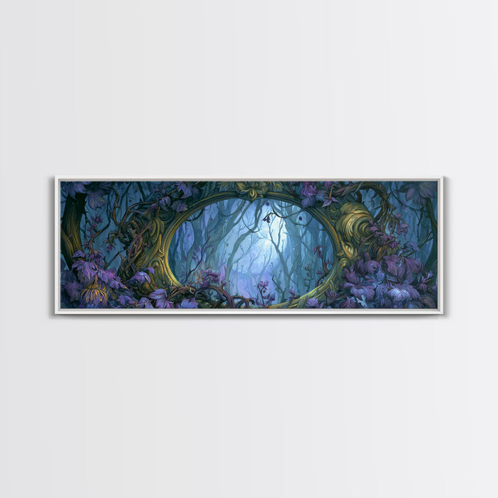 Magic Mirror Framed by Vines and Thorns Framed Canvas Print, Fairy Tale Art, Mixed Media Art, Living Room Decor, Storybook, FTA-3x1-53