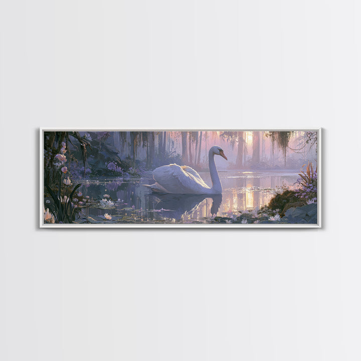 White Swan Transformation Scene Framed Canvas Print, Fairy Tale Art, Painting, Living Room Decor, Fine Art, Storybook, FTA-3x1-55
