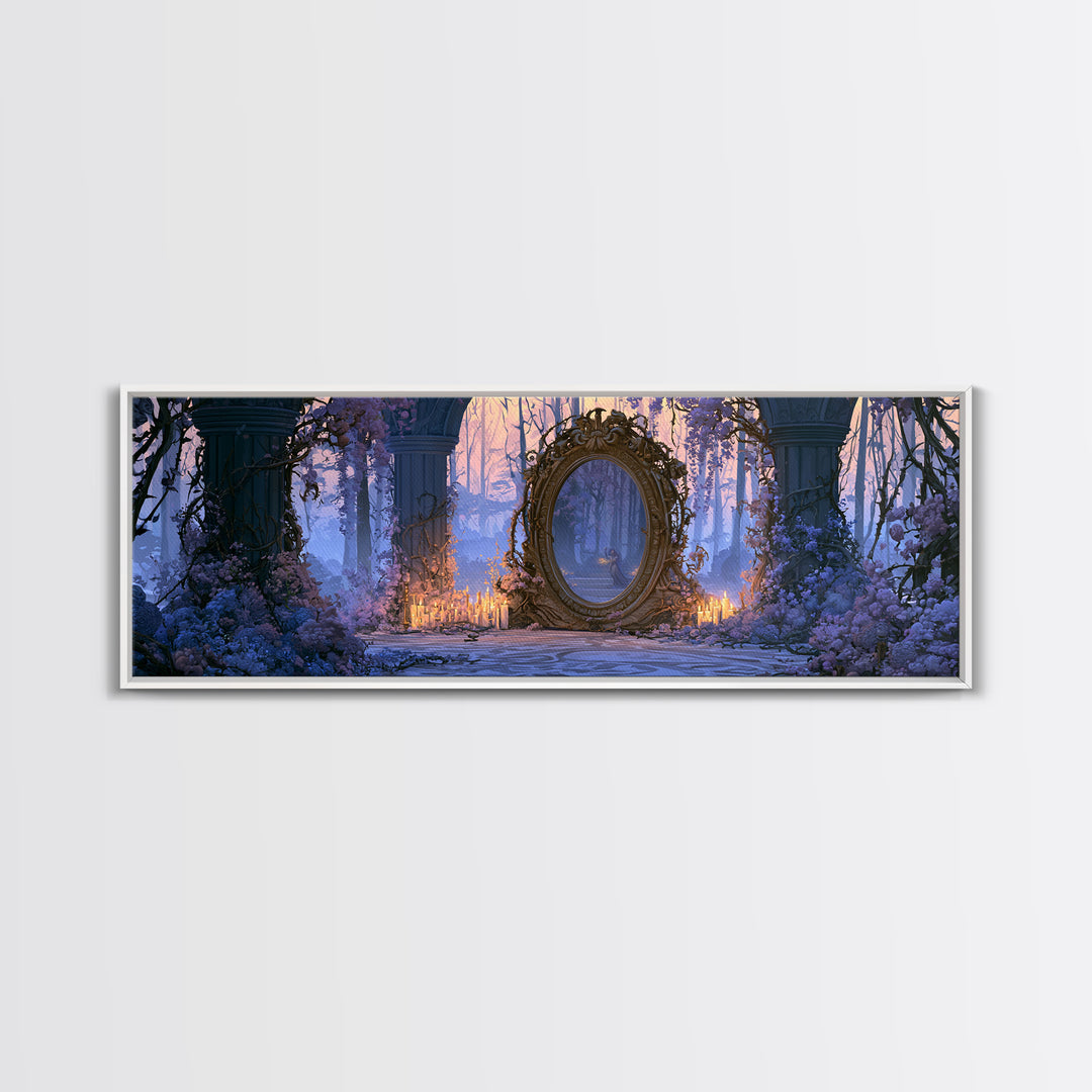 Magic Mirror Framed by Vines and Thorns Framed Canvas Print, Fairy Tale Art, Mixed Media Art, Living Room Decor, Storybook, FTA-3x1-77