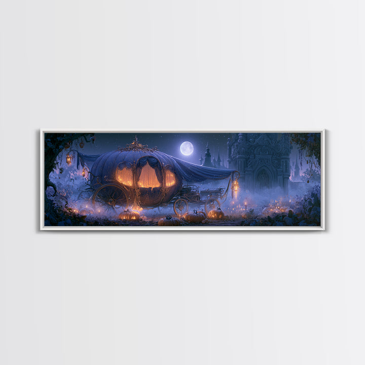 Pumpkin Carriage under Midnight Sky Canvas Print, Fairy Tale Art, Art Prints, Living Room Decor, Fine Art, Storybook, FTA-3x1-80