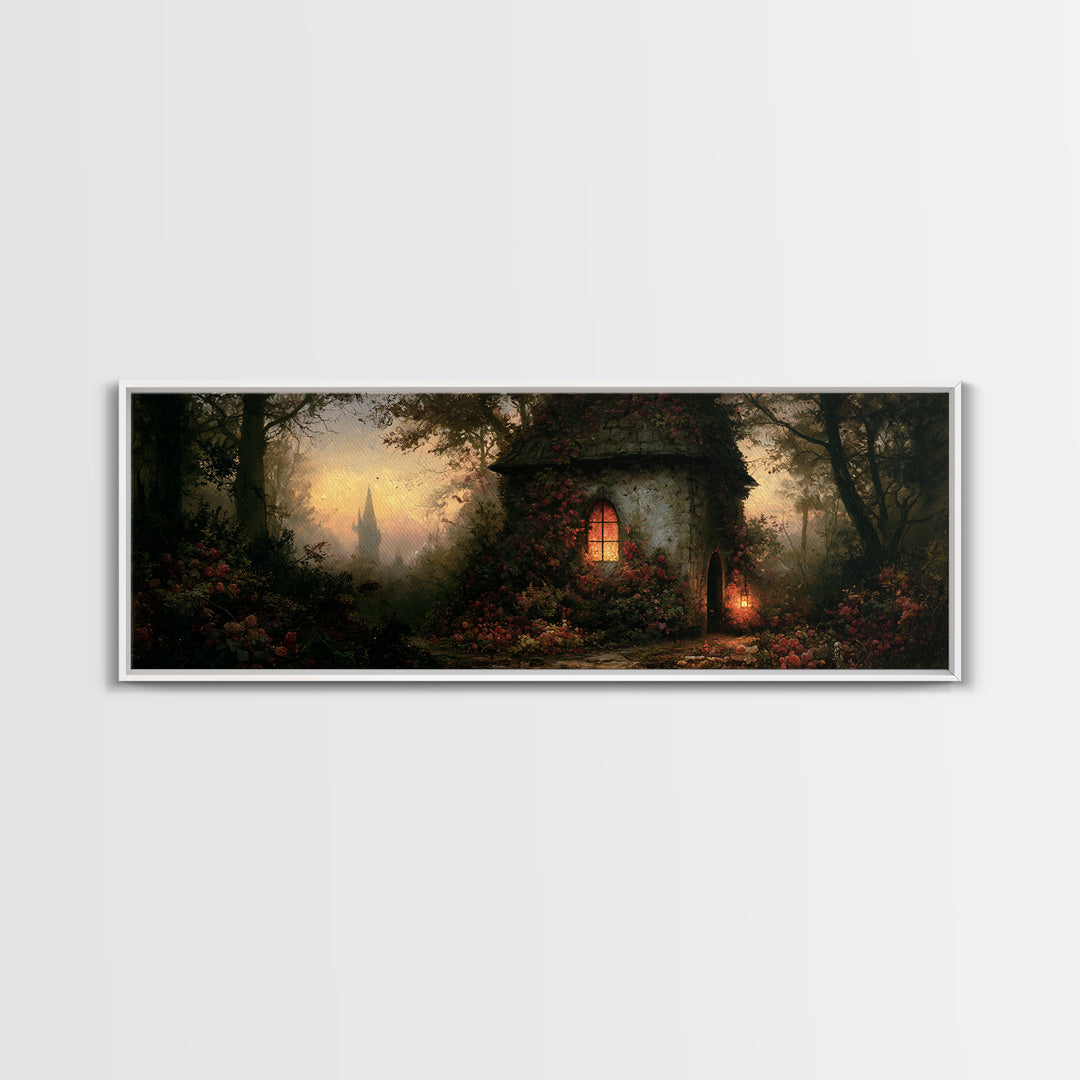 Rose Covered Tower Framed Canvas Print, Fairy Tale Art, Nursery Art, Living Room Decor, Fine Art, Storybook, Art Nouveau Print, FTA-3x1-82