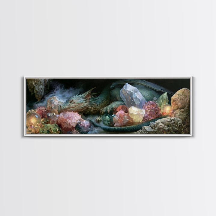 Sleeping Dragon in a Cave of Crystals Canvas Print, Fairy Tale Art, Wall Art, Living Room Decor, Oil Painting, Storybook, FTA-3x1-88