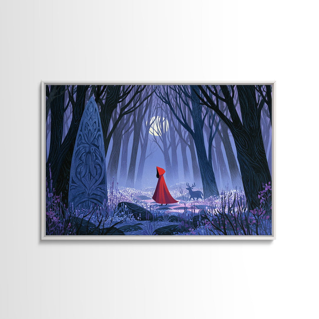 Red Cloak Figure Walking Through Dark Woods Canvas Print, Fairy Tale Art, Dark Art, Living Room Decor, Fine Art, Storybook, FTA-3x2-12