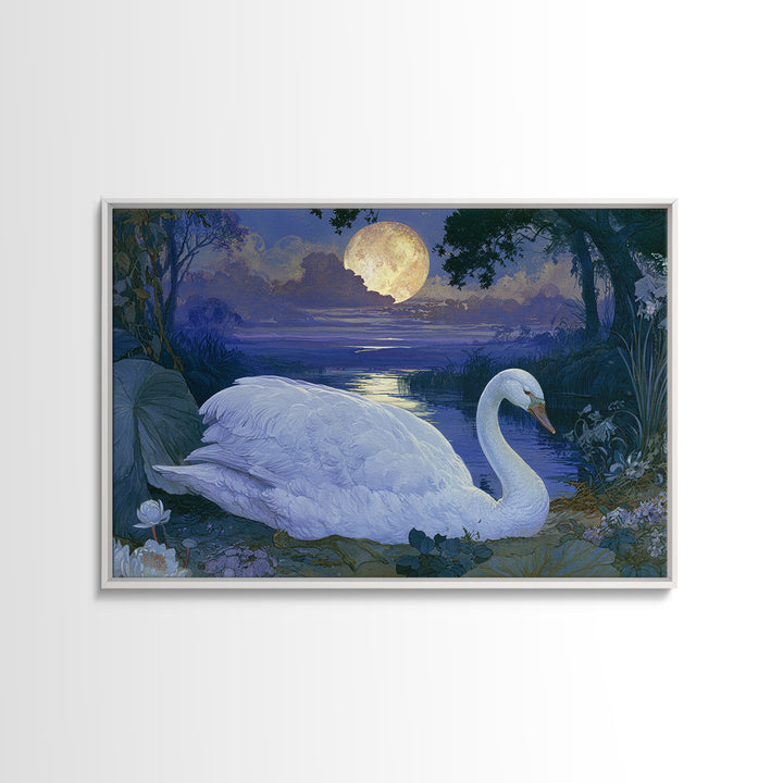 White Swan Transformation Scene Framed Canvas Print, Fairy Tale Art, Statement Artwork, Living Room Decor, Fine Art, Storybook, FTA-3x2-19