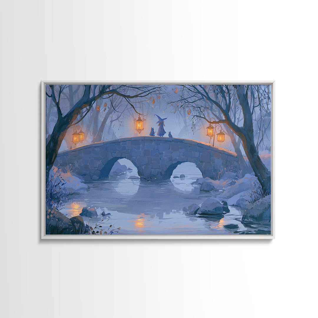 Lantern Lit Bridge Framed Canvas Print, Fairy Tale Art, Gallery Decor, Living Room Decor, Fine Art, Storybook, Wall Art, FTA-3x2-27