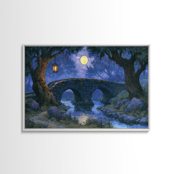 Lantern Lit Bridge Canvas Print, Fairy Tale Art, Whimsical Wall Art, Living Room Decor, Fine Art, Storybook, Luxury Decor, FTA-3x2-3