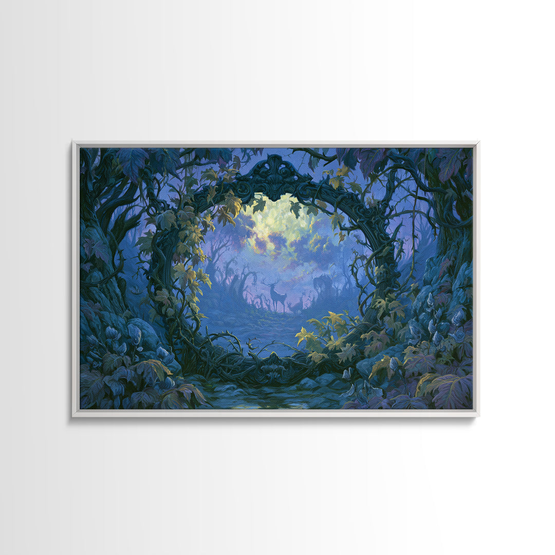 Magic Mirror Framed by Vines and Thorns Canvas Print, Fairy Tale Art, Art Nouveau Print, Living Room Decor, Storybook, FTA-3x2-41