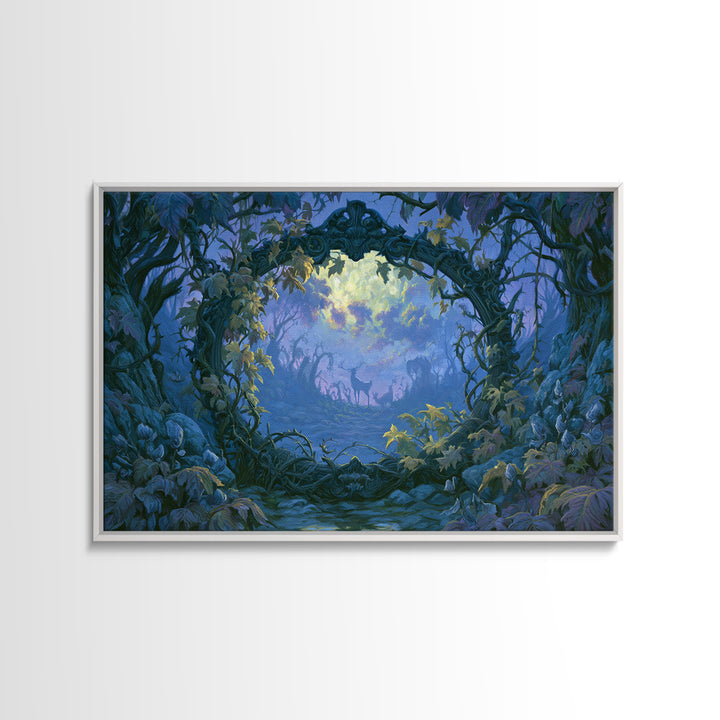 Magic Mirror Framed by Vines and Thorns Canvas Print, Fairy Tale Art, Art Nouveau Print, Living Room Decor, Storybook, FTA-3x2-41