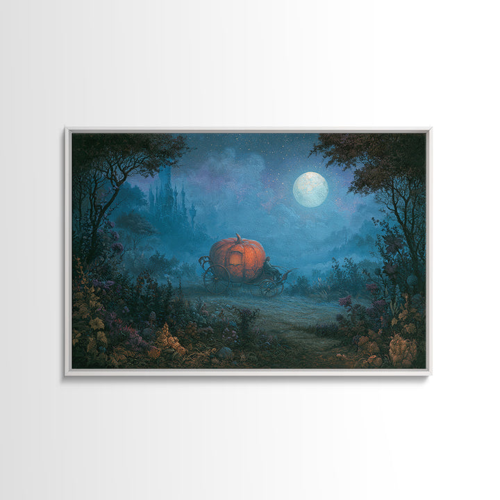 Pumpkin Carriage under Midnight Sky Canvas Print, Fairy Tale Art, Art Nouveau Print, Living Room Decor, Watercolor Art, FTA-3x2-44