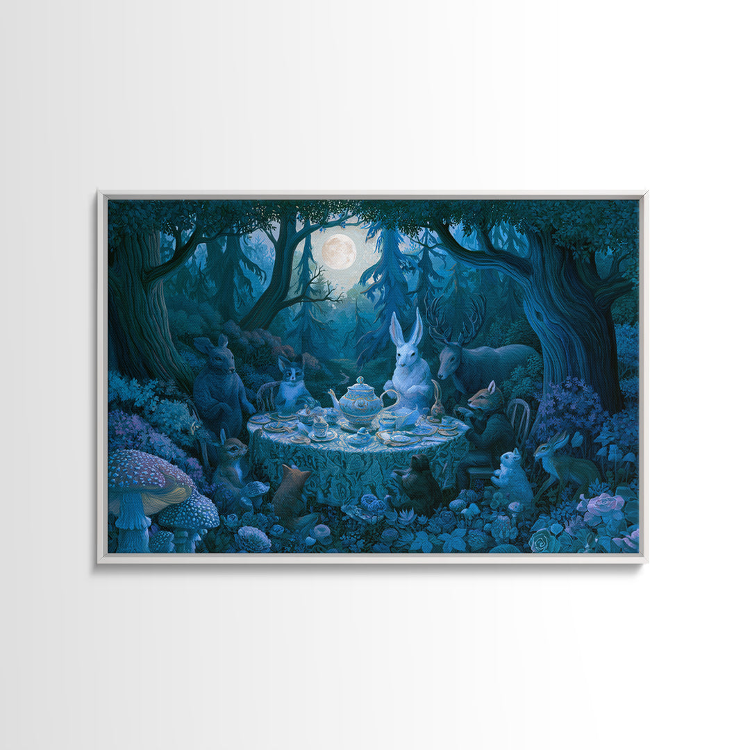 Woodland Tea Party Framed Canvas Print, Fairy Tale Art, Art Deco, Living Room Decor, Oil Painting, Storybook, Whimsical Art, FTA-3x2-47