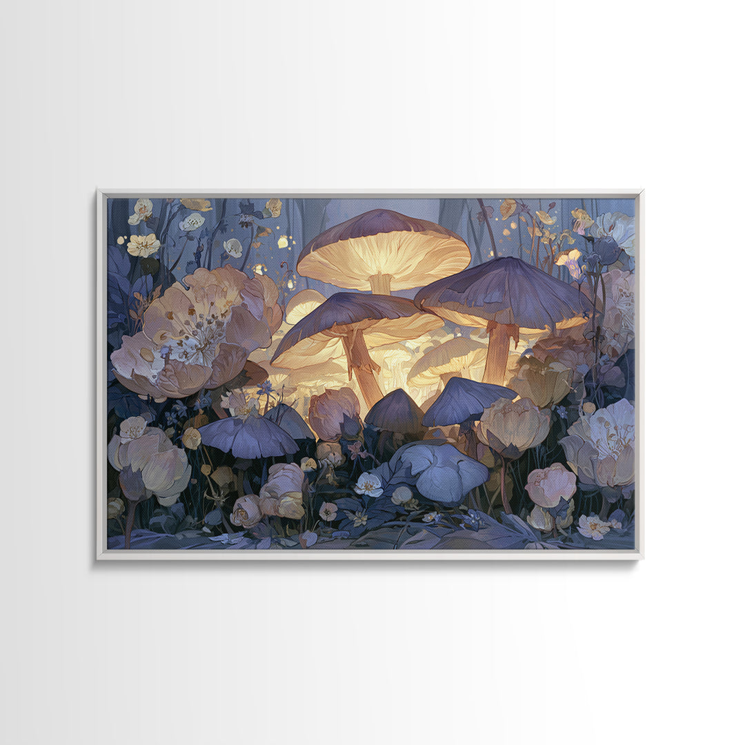 Fairy Ring of Mushrooms and Wildflowers Canvas Print, Fairy Tale Art, Neutral Decor, Living Room Decor, Oil Painting, Storybook, FTA-3x2-49