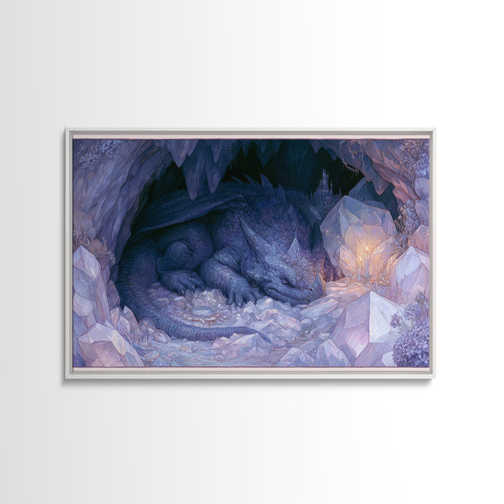 Sleeping Dragon in a Cave of Crystals Canvas Print, Fairy Tale Art, Kids Room Decor, Living Room Decor, Abstract Art, Storybook, FTA-3x2-52