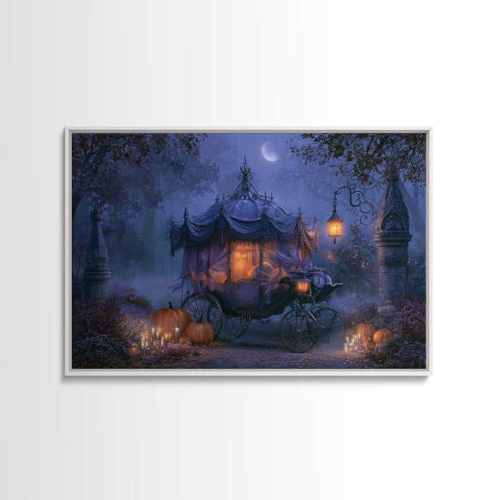 Pumpkin Carriage under Midnight Sky Canvas Print, Fairy Tale Art, Minimalist Decor, Living Room Decor, Fine Art, Storybook, FTA-3x2-68